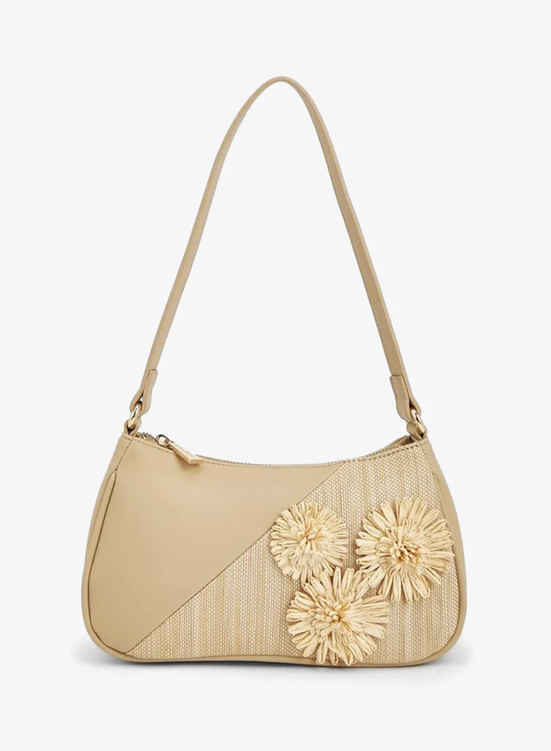 Flora Bella 3D Applique Zip Shoulder Bag, Beige
