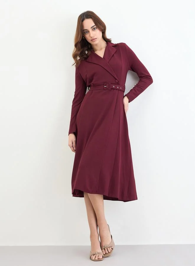 Belted Blazer Midi Dress, Burgundy