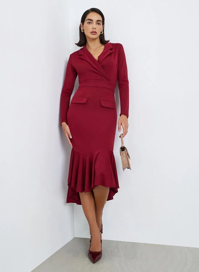 Mermaid Hem Blazer Midi Dress ochre