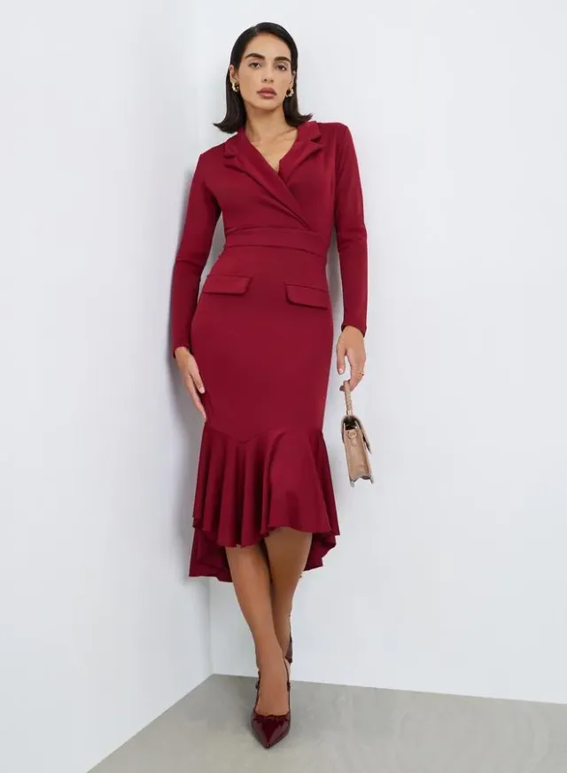 Mermaid Hem Blazer Midi Dress ochre