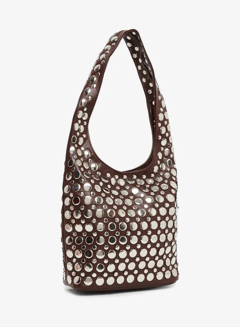 Studded Hobo Bag Brown