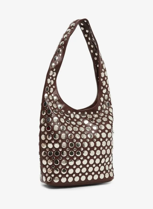 Studded Hobo Bag Brown