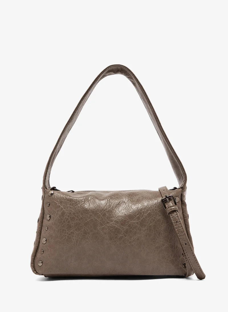 Metal Embellished Shoulder Bag Grey
