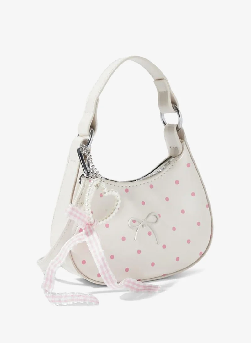 Polka Dot Pearl Charm Handbag Beige