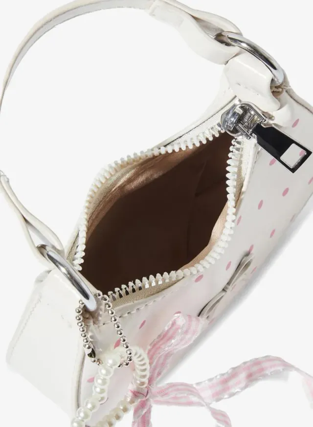 Polka Dot Pearl Charm Handbag Beige – image 4