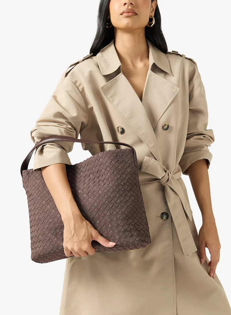 Suede Woven Tote Bag Brown