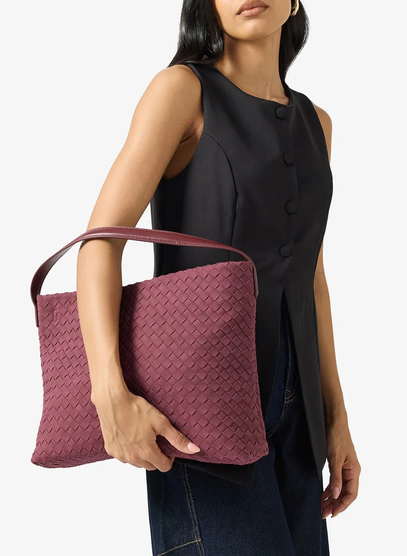 Suede Woven Tote Bag Brown