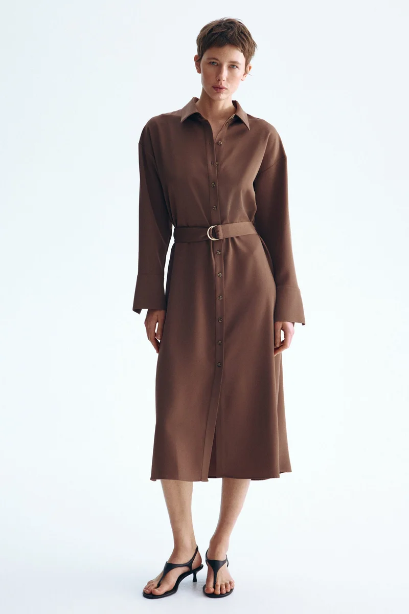 Belted shirt dress Brown Dark