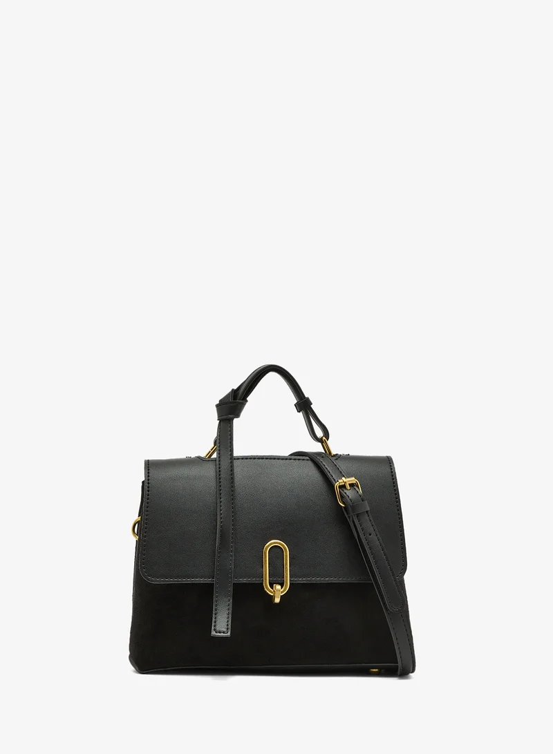 Suede East-To-West Bag Top Handle Gold Accent Black