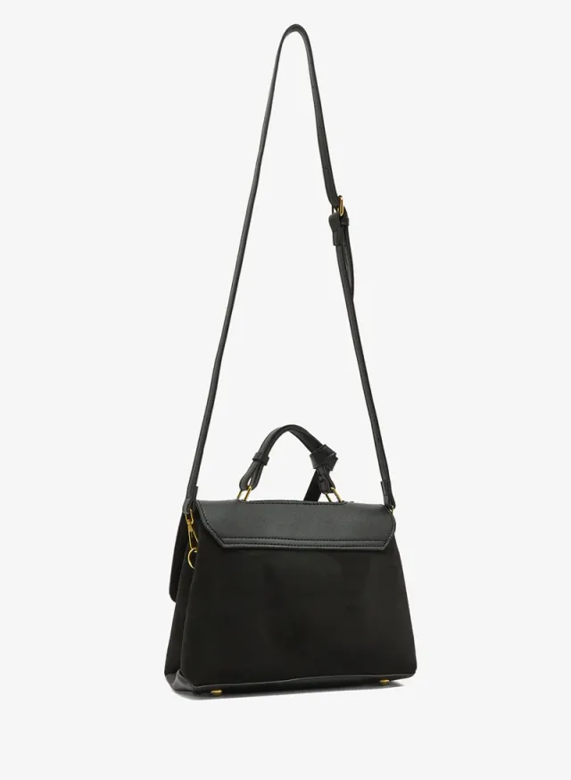 Suede East-To-West Bag Top Handle Gold Accent Black – image 2