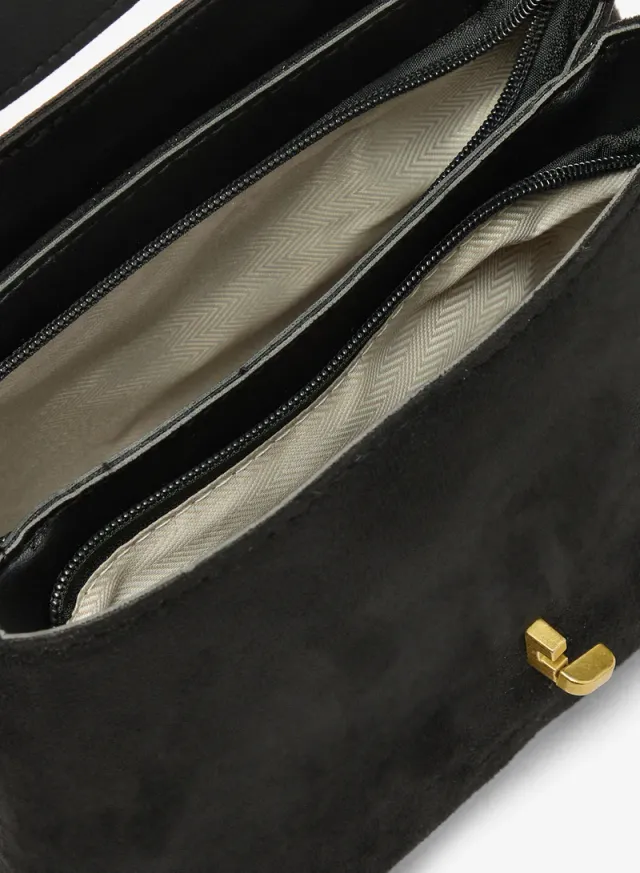 Suede East-To-West Bag Top Handle Gold Accent Black – image 4