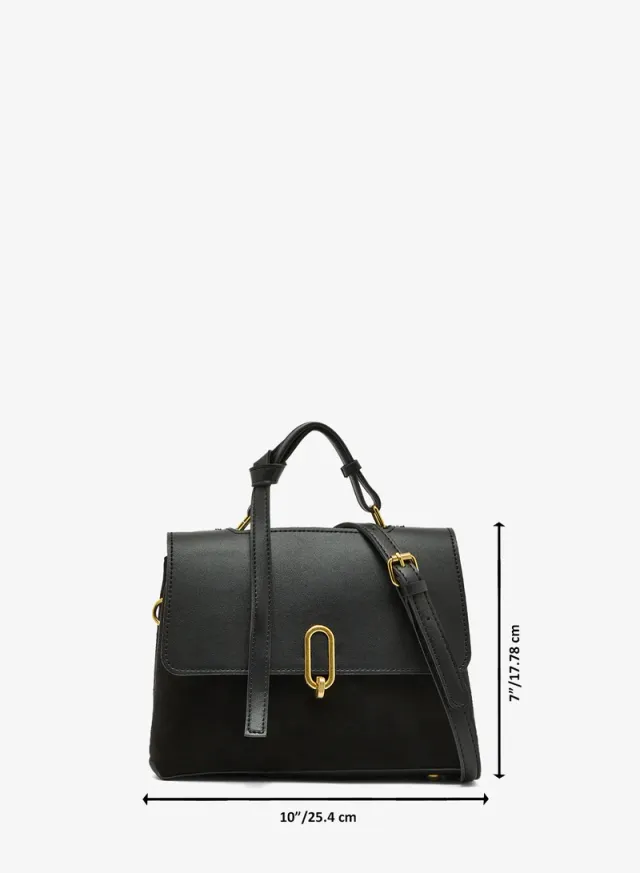 Suede East-To-West Bag Top Handle Gold Accent Black – image 5