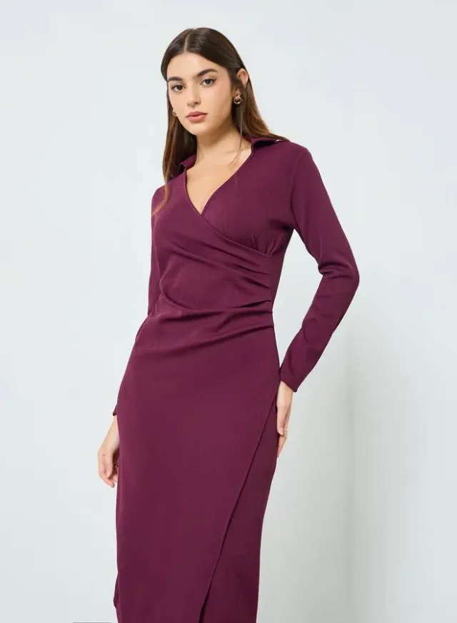 Women Ribbed Bodycon Midi Dress Burgundy – image 2