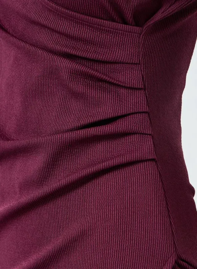 Women Ribbed Bodycon Midi Dress Burgundy – image 3