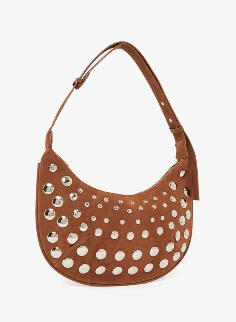 Suede Stud Shoulder Bag Khaki