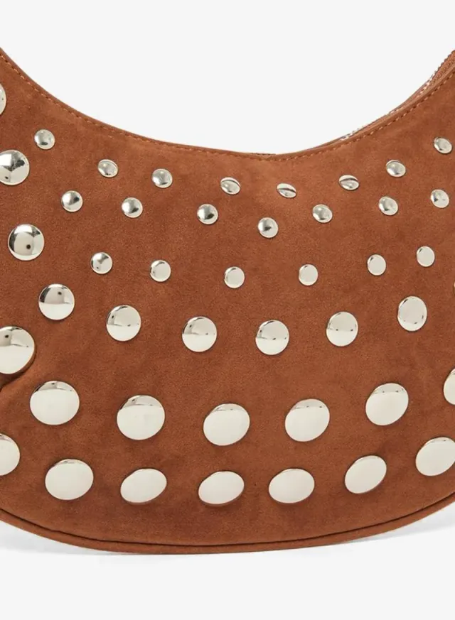 Suede Stud Shoulder Bag Khaki – image 3