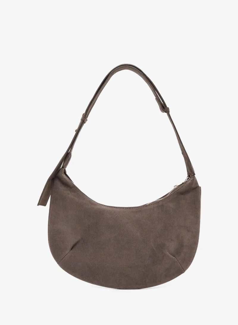Suede Stud Shoulder Bag grey