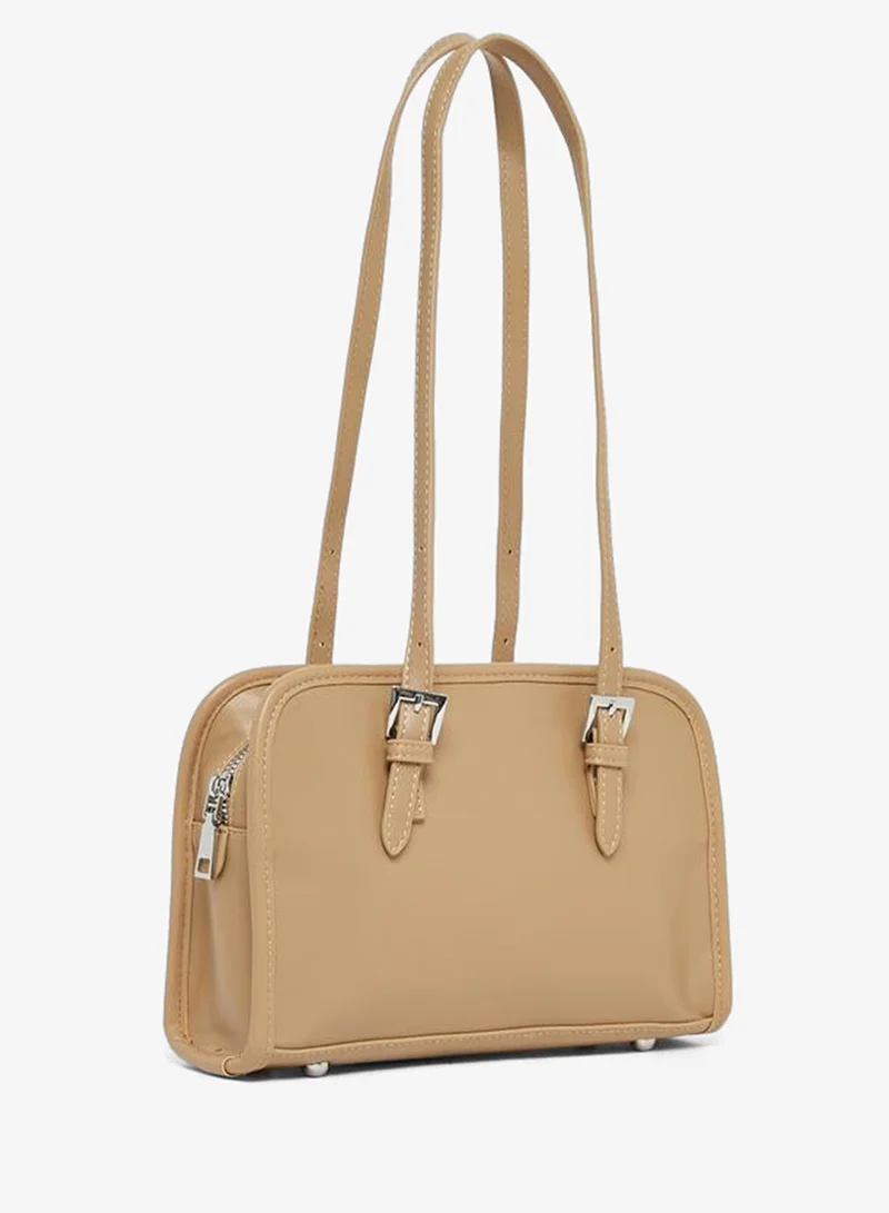 Belted Zip Shoulder Bag Beige