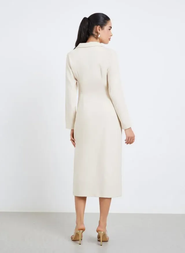فستان ميدي بليزر أبيض مائل للصفرة – صورة 5
