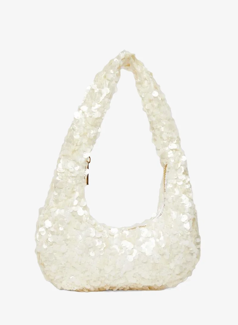 Sequin Shoulder Bag, white