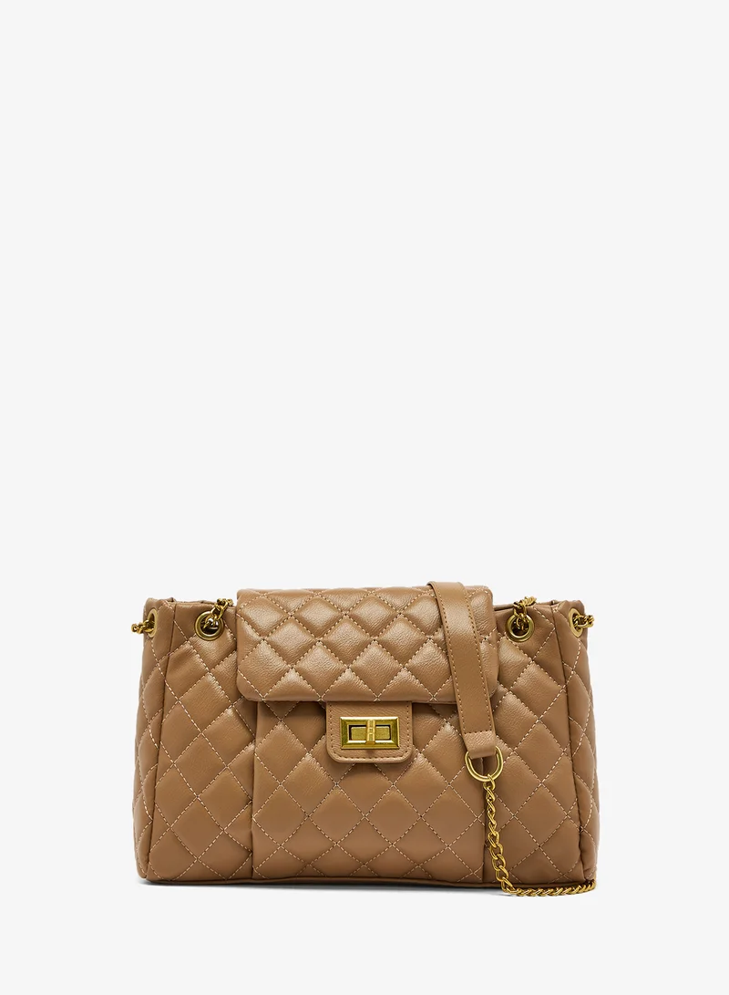 Quilted Gold Chain Shoulder Bag Beige