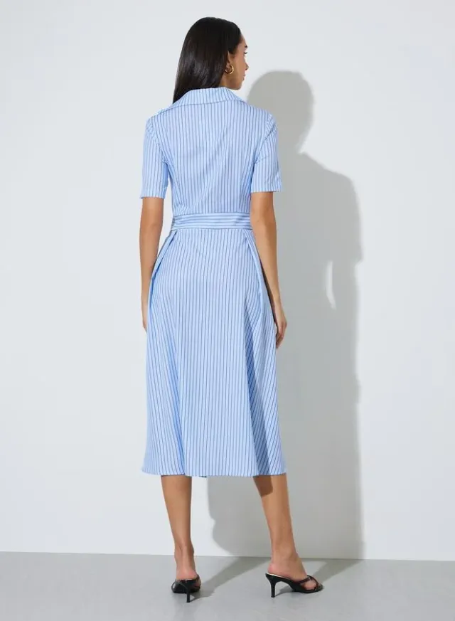 Solid Long Sleeves Shirt Midi Dress Blue – image 5