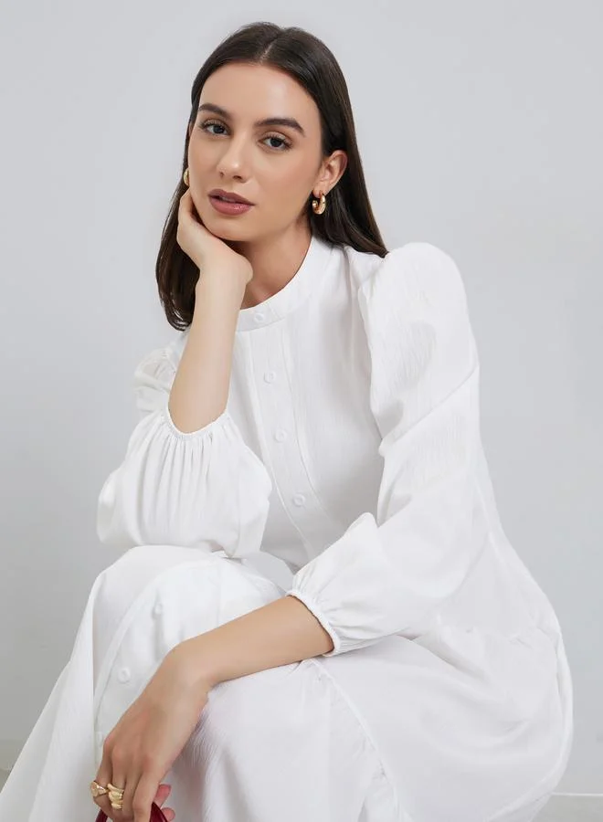 Belted Tweed Midi Dress ivory white