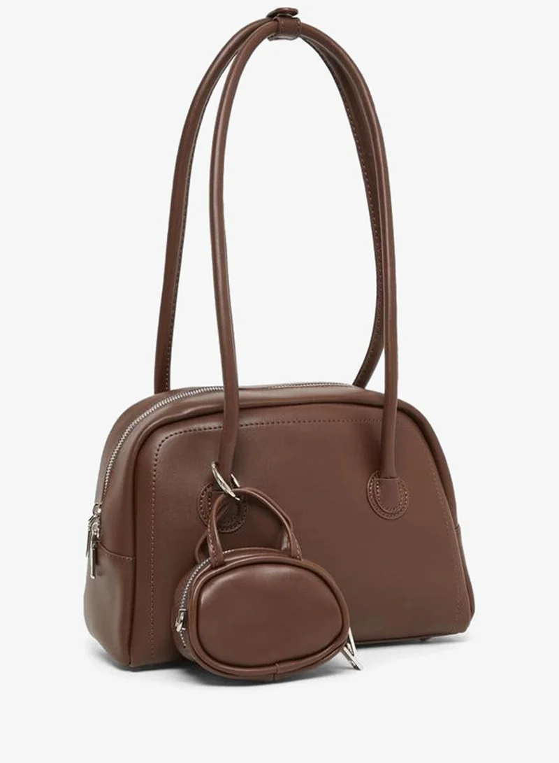 Styli Long Strap Shoulder Bag with Mini Purse Brown