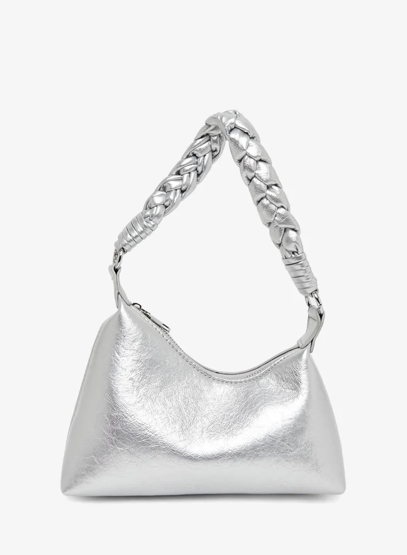Braided Strap Shoulder Bag Silver