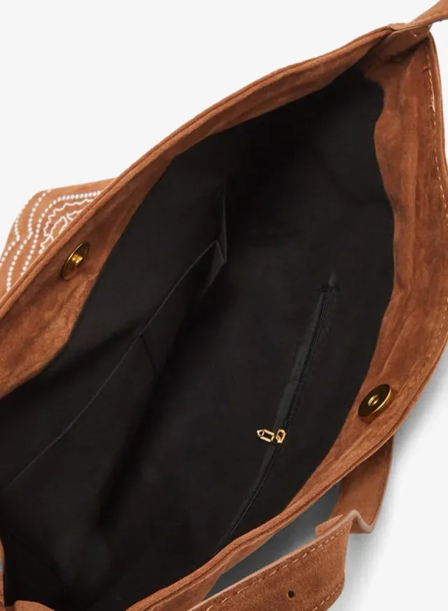 Embroidered Suede Hobo Bag Brown – image 4
