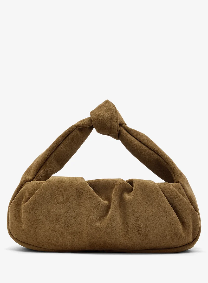 Suede Knot Handle Shoulder Bag Light Brown