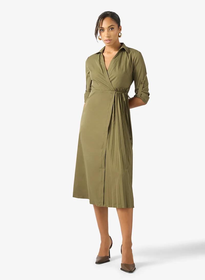 A-line Dress with Side Tie-Up, olive green