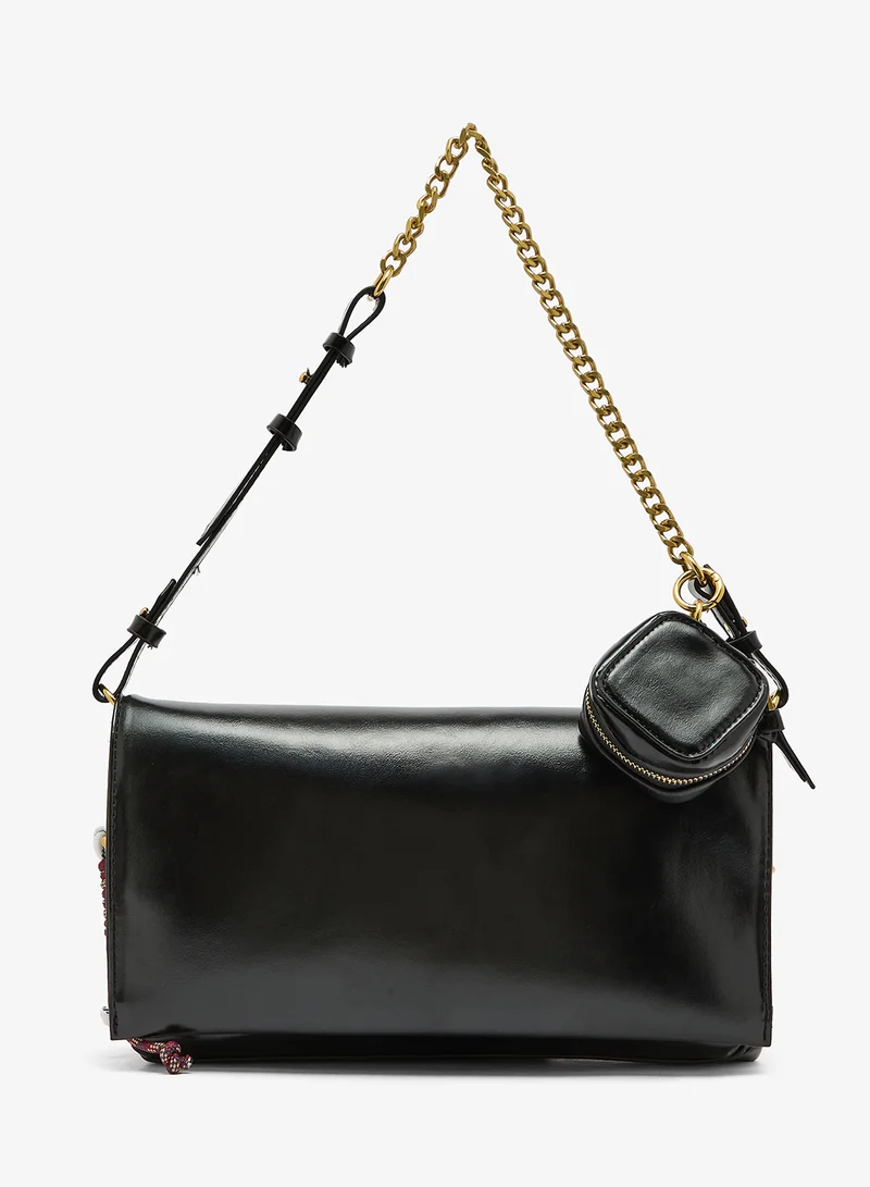 Slouch Shoulder Bag with Chain Black