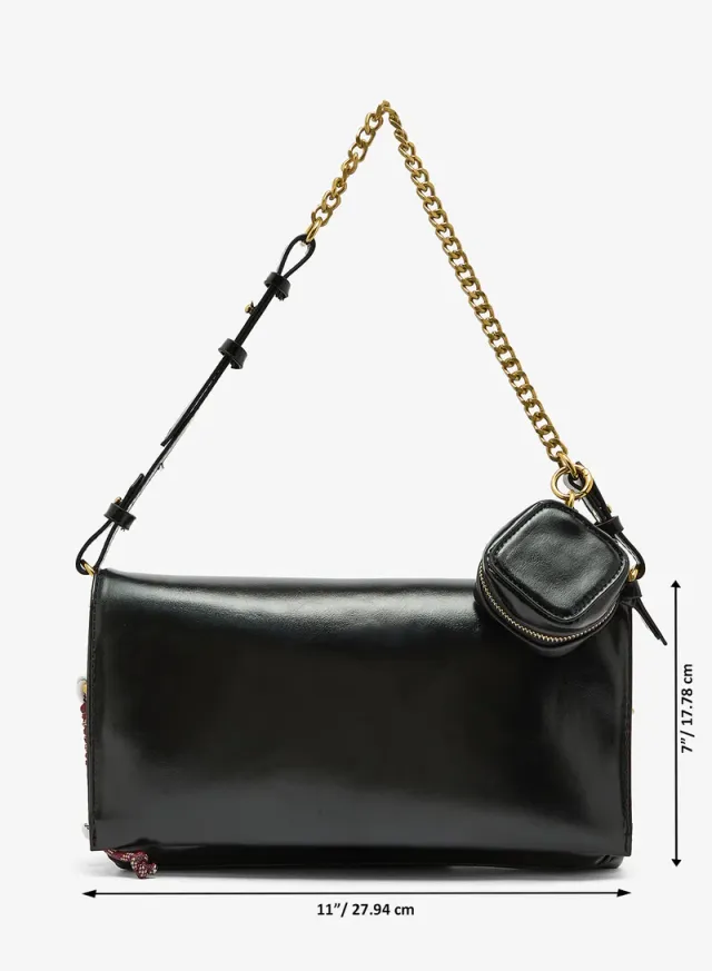 Slouch Shoulder Bag with Chain Black – image 5