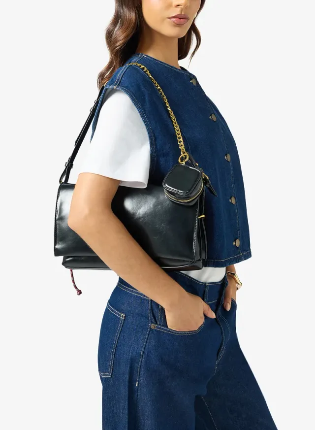 Slouch Shoulder Bag with Chain Black – image 6
