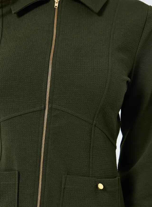 Women's 3/4-Sleeve Shirt Midi Dress Olive – image 3