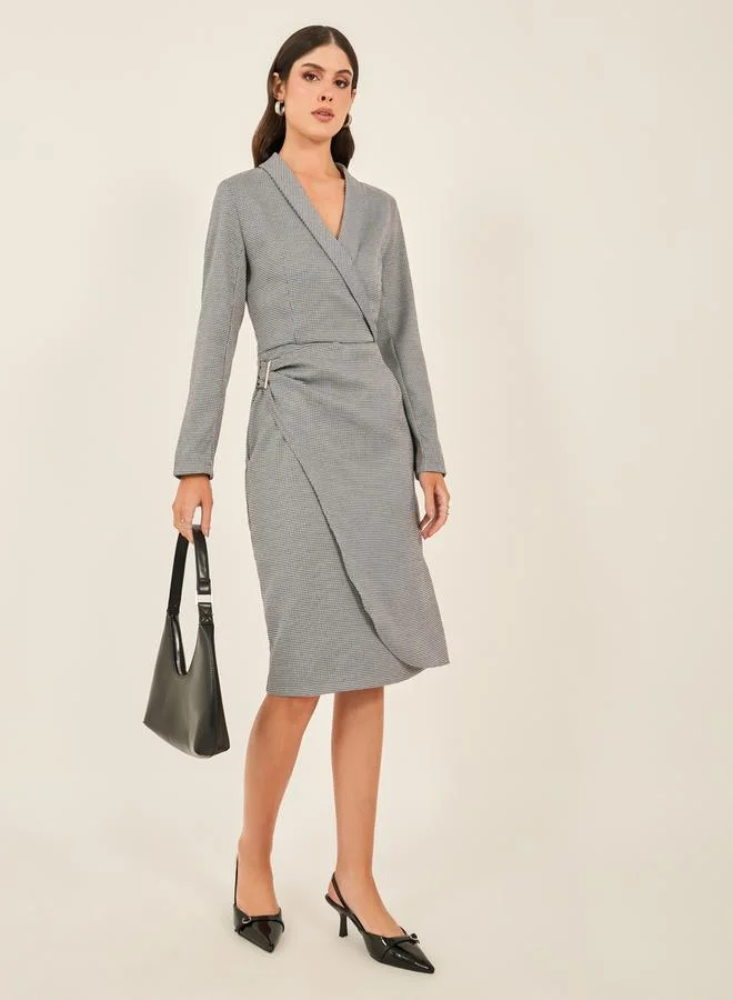 V Neck Sheath Midi Dress metallic silver