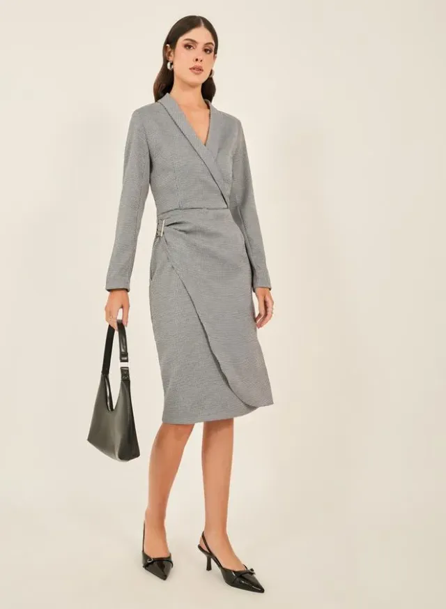 V Neck Sheath Midi Dress metallic silver