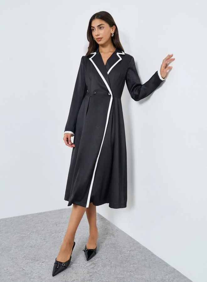 Styli Pleated Wrap Front Blazer Dress black
