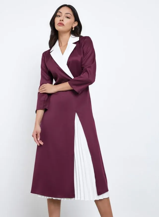 Styli Pleated Wrap Front Blazer Dress black