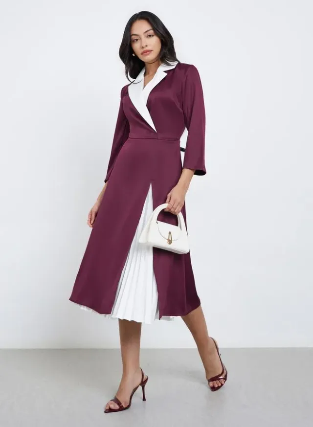 Styli Pleated Wrap Front Blazer Dress black – image 2