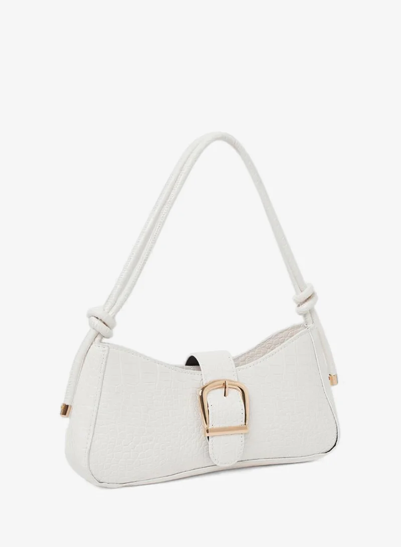 Croc-Textured Buckle Shoulder Bag White