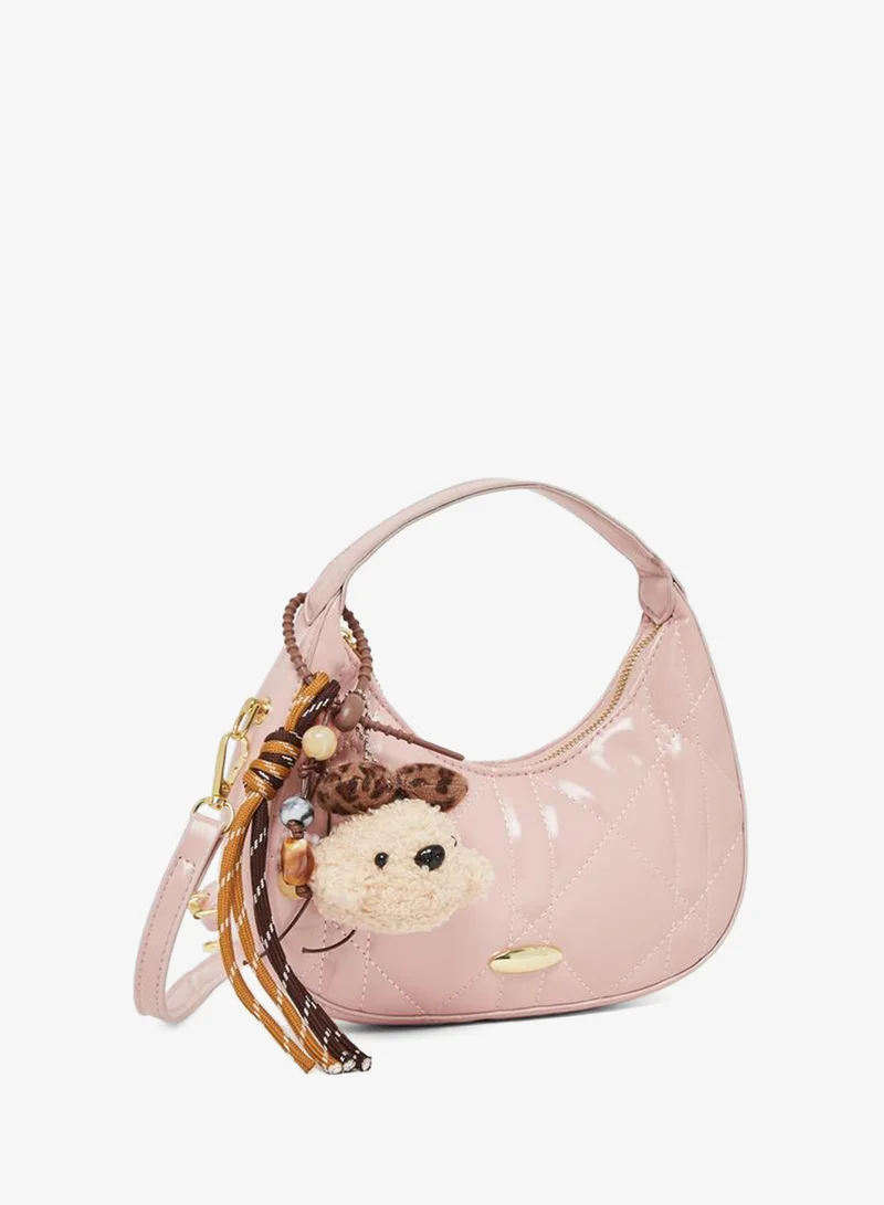 Quilted Hobo Bag with Charm Pink