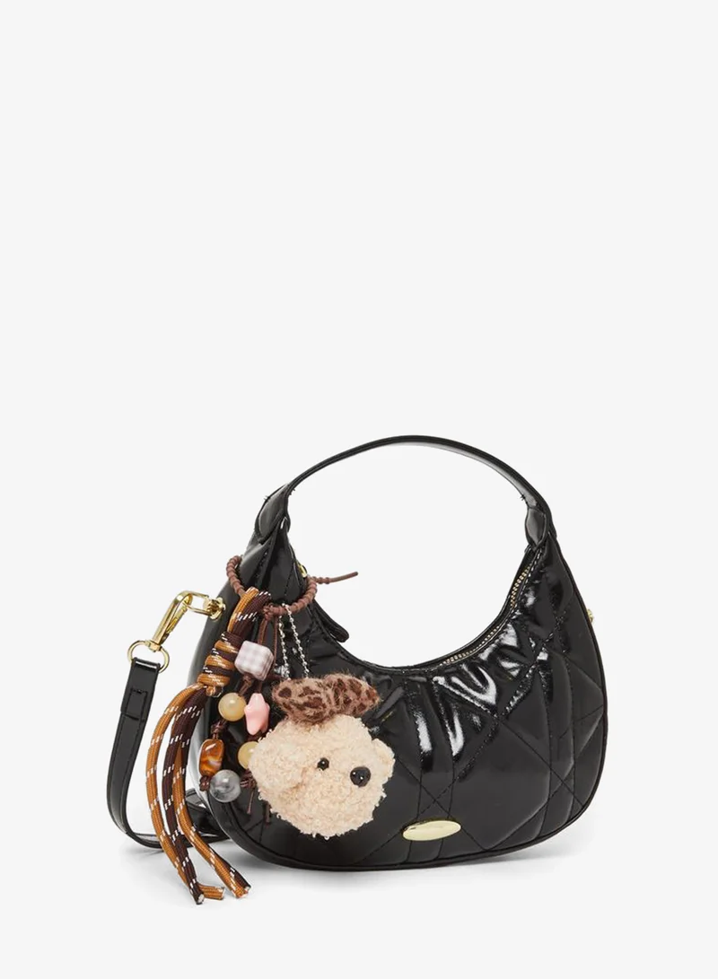 Quilted Hobo Bag with Charm Black