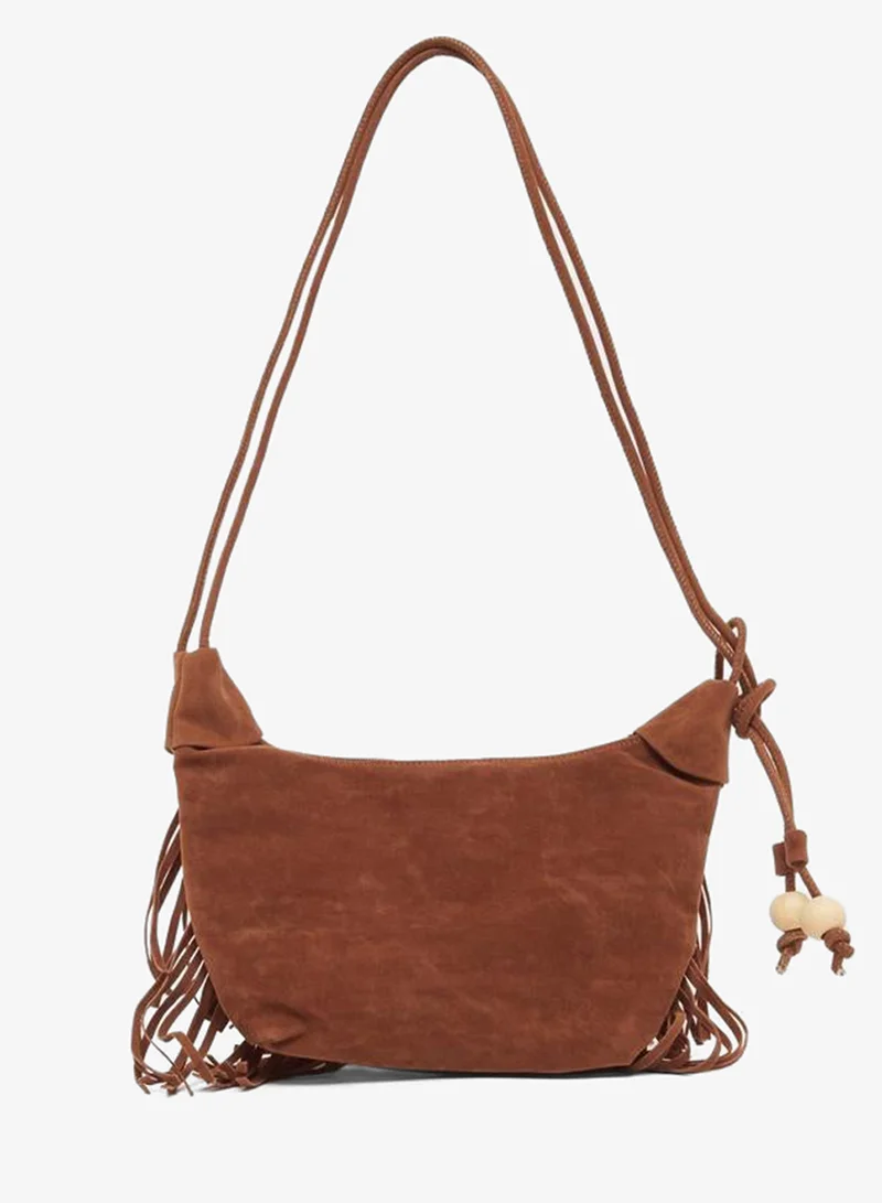 Suede Fringed Shoulder Bag Brown