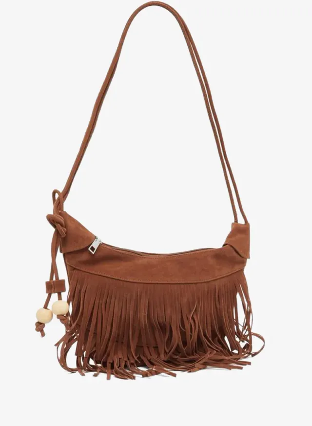 Suede Fringed Shoulder Bag Brown – image 4