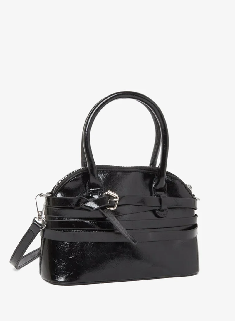 Styli Women Belted Handbag with Buckle Detail Black