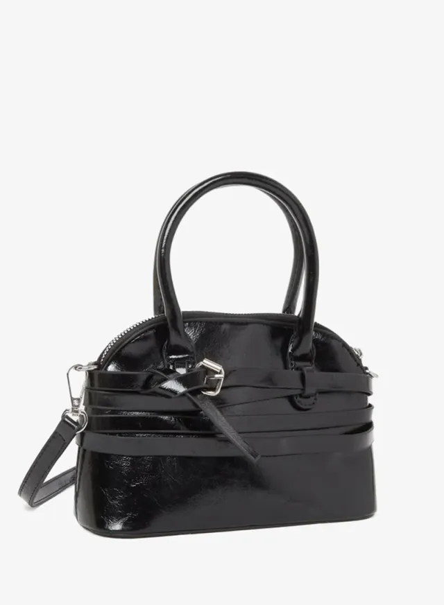 Styli Women Belted Handbag with Buckle Detail Black
