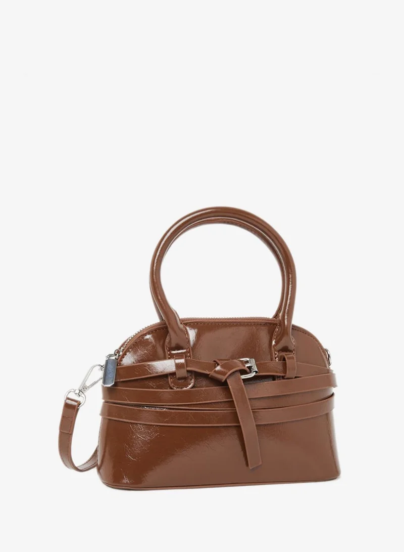 Styli Women Belted Buckle Handbag Brown