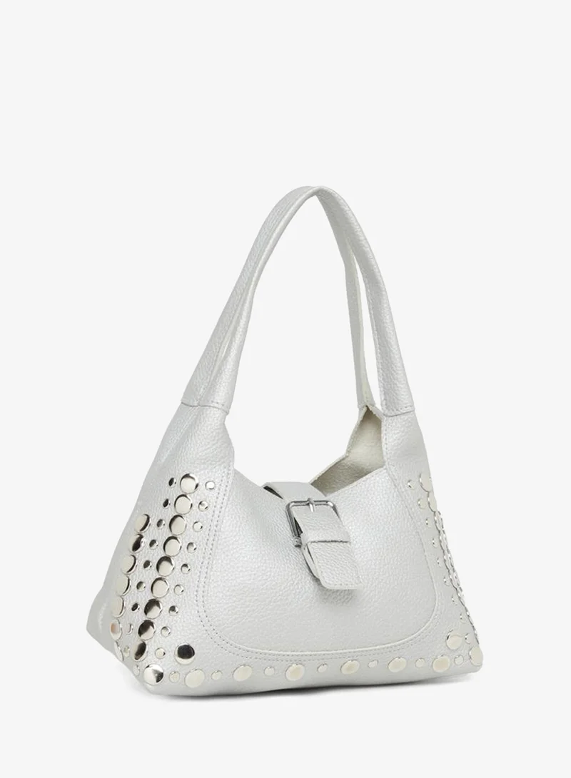 Styli Studded Buckle Shoulder Bag White